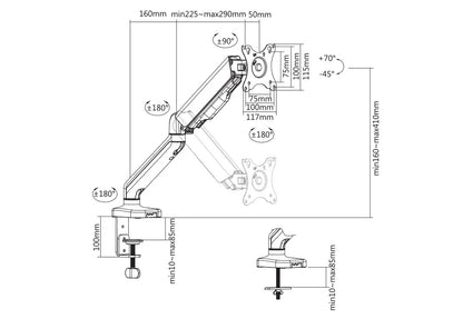 Kogan Full Motion Gas Spring Single Monitor Mount (Ostia Series - Black)