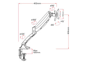 Kogan Full Motion Gas Spring Single Monitor Mount (Anzio Series - White)