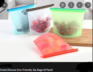 Ovela Silicone Eco-Friendly Zip Bags (8 Pack)