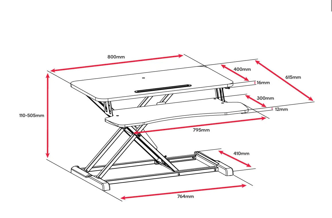 Ergolux Pro Height Adjustable Sit Stand Desk Riser (Black, Medium)