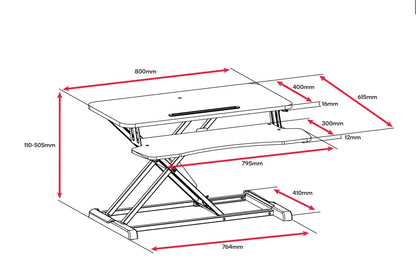 Ergolux Pro Height Adjustable Sit Stand Desk Riser (Black, Medium)