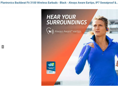 Plantronics Backbeat Fit 3100 True Wireless In-Ear Headphones