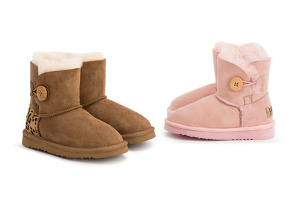Outback Ugg Boots Kids Button - Premium Double Face Sheepskin - Pink - 26 EU