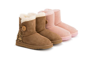 Outback Ugg Boots Kids Button - Premium Double Face Sheepskin - Pink - 26 EU