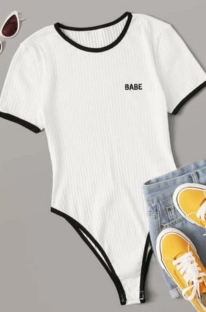 Ribbed Babe Graphic Ringer Bodysuit - Small