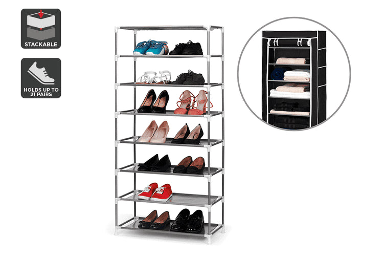 Ovela Stackable Shoe Rack and Storage Wardrobe (Black)