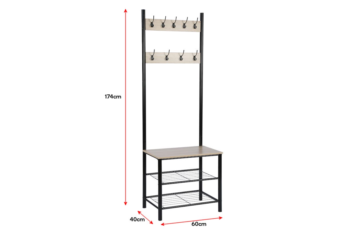Ovela Hallway 9 Hook Coat Rack (Black)