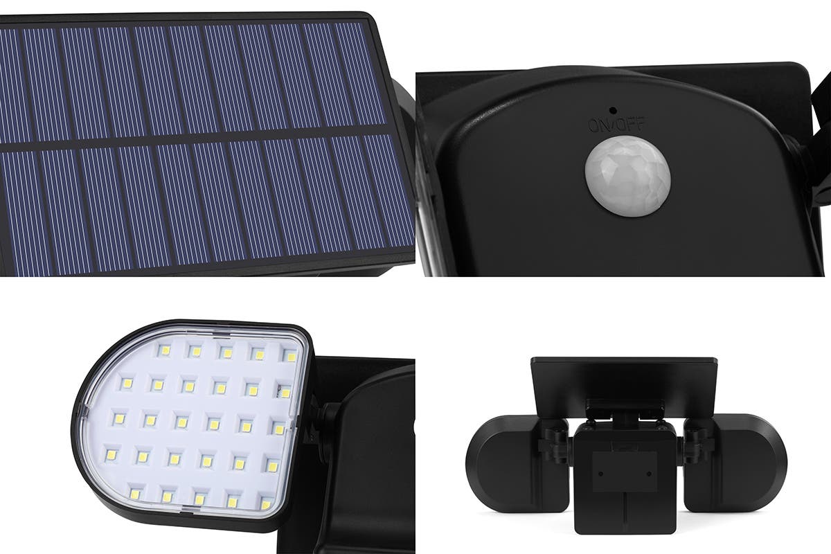 Solar Powered Motion Sensor Dual Head LED Flood Light (2000mAh)