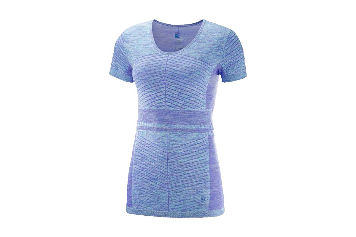 Salomon Elevate Move'On Short Sleeve Tee Women's (Purple Opu/Blue, Size Medium)