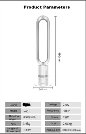 Tydi 990mm Bladeless Cooling Fan  - Charcoal  Silver