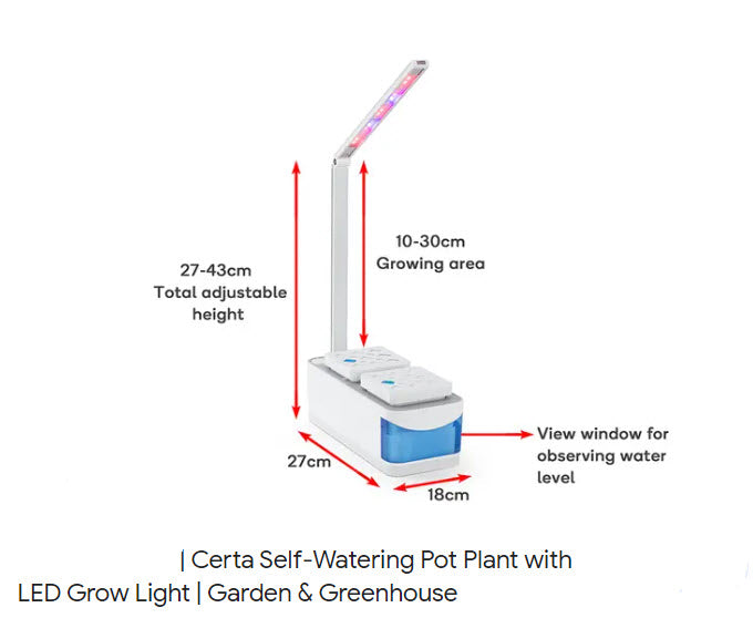 Certa Self-Watering Pot Plant with LED Grow Light