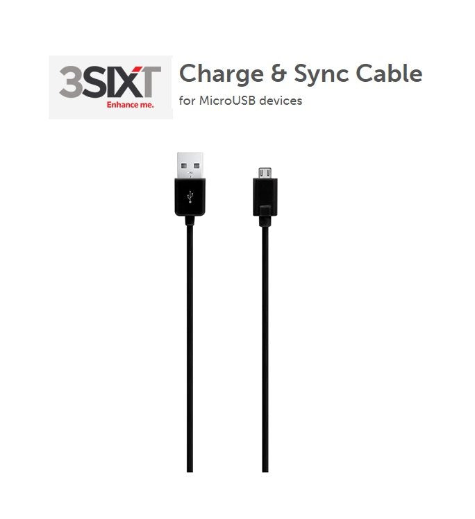 3SIXT Charge & Sync Micro USB Cable - Black