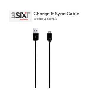 3SIXT Charge & Sync Micro USB Cable - Black