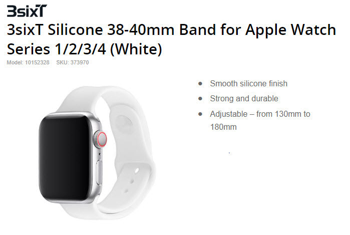 3SIXT Silicone Band for Apple Watch [38/40mm] (White)
