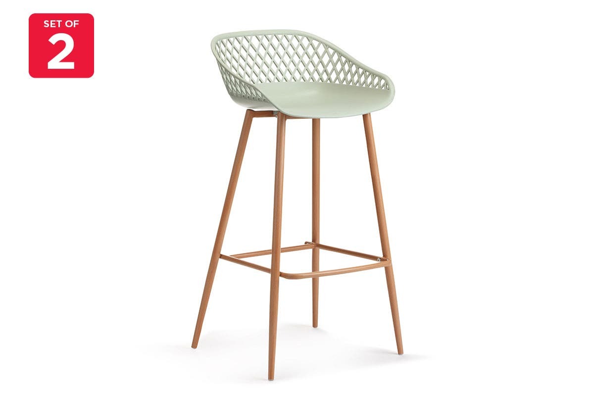 2pc Ovela Leerdam 150kg Bar Stools Perforated Backrest - Pastel Green