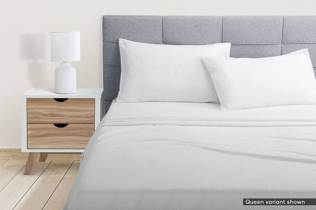 Ovela Cotton Flannelette Bed Sheets Set (Queen, White) - Refurbished Electronics at Tydi NZ