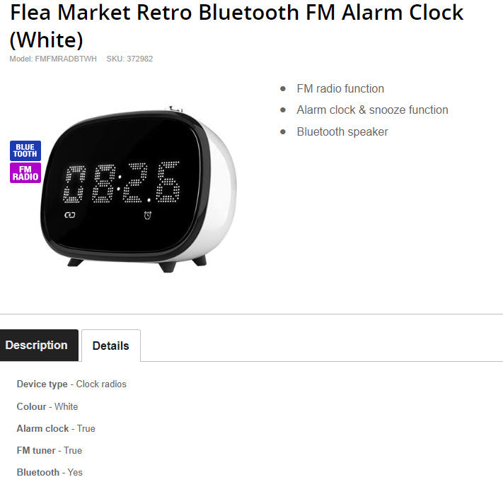 Flea Market Retro Bluetooth FM Alarm Clock (White)