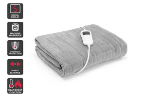 Ovela Washable Plush Electric Heated Throw Blanket (160cm x 130cm, Silver)