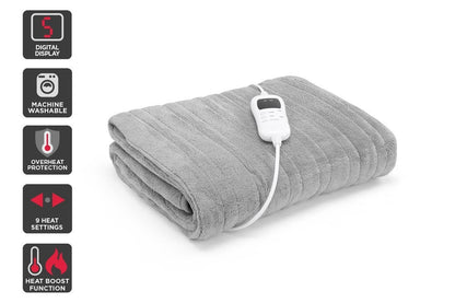 Ovela Washable Plush Electric Heated Throw Blanket (160cm x 130cm, Silver)