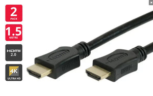 HDMI Cable 2.0 Ultra HD High Speed With Ethernet (1.5m) - 2 Pack
