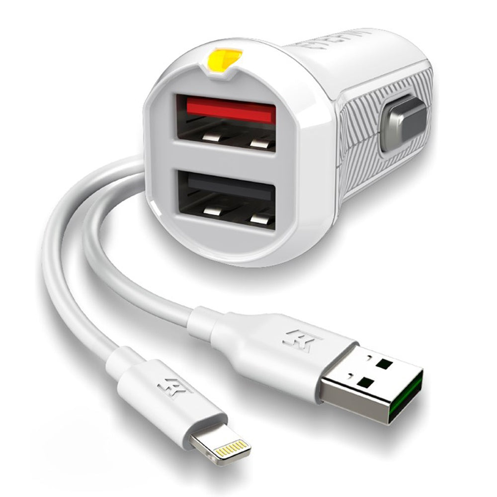 EFM Car Charger 17W  Dual USB with Lightning Cable – White