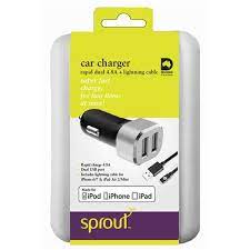 Sprout Car Charger Rapid Dual 4.8A + Lightning Cable