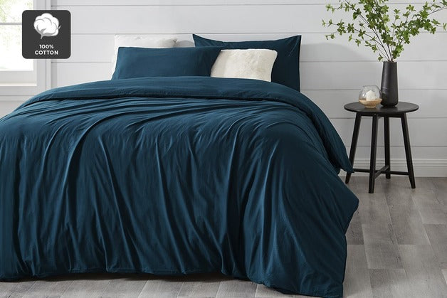 Ovela Aesop Stone Wash 100% Cotton Quilt Cover Set (King, Sky )