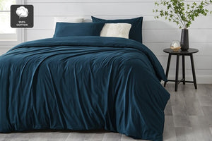 Ovela Aesop Stone Wash 100% Cotton Quilt Cover Set (King, Sky )