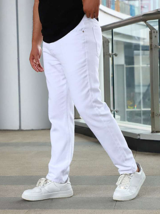 Mens Slant Pocket Slim Straight Jeans - White