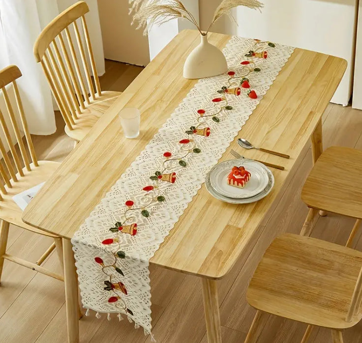 Christmas Table runner, Bell Floral Pattern.