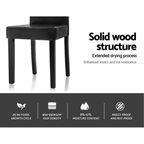 2x Dining Chairs PU Leather Padded High Back Wood Cafe Kitchen Black