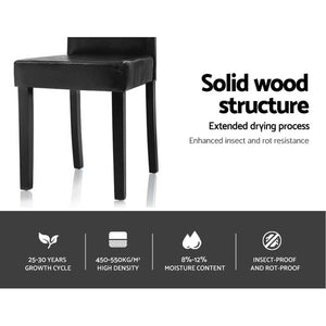 2x Dining Chairs PU Leather Padded High Back Wood Cafe Kitchen Black