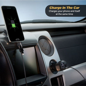 3-In-1 12V USB Car Charger with Portable Battery Pack and Flashlight