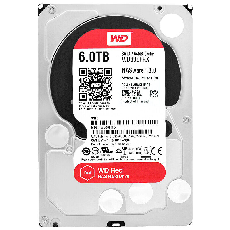 Western Digital 6TB Red NAS Hard Disk Drive - 5400 RPM Class SATA 6 Gb/s 64MB Cache 3.5 Inch - WD60E