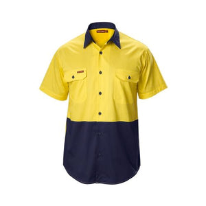 HARD YAKKA KOOLGEAR VENTILATED SHORT SLEEVE HIGH-VIS SHIRT (YELLOW/NAVY SIZE S)