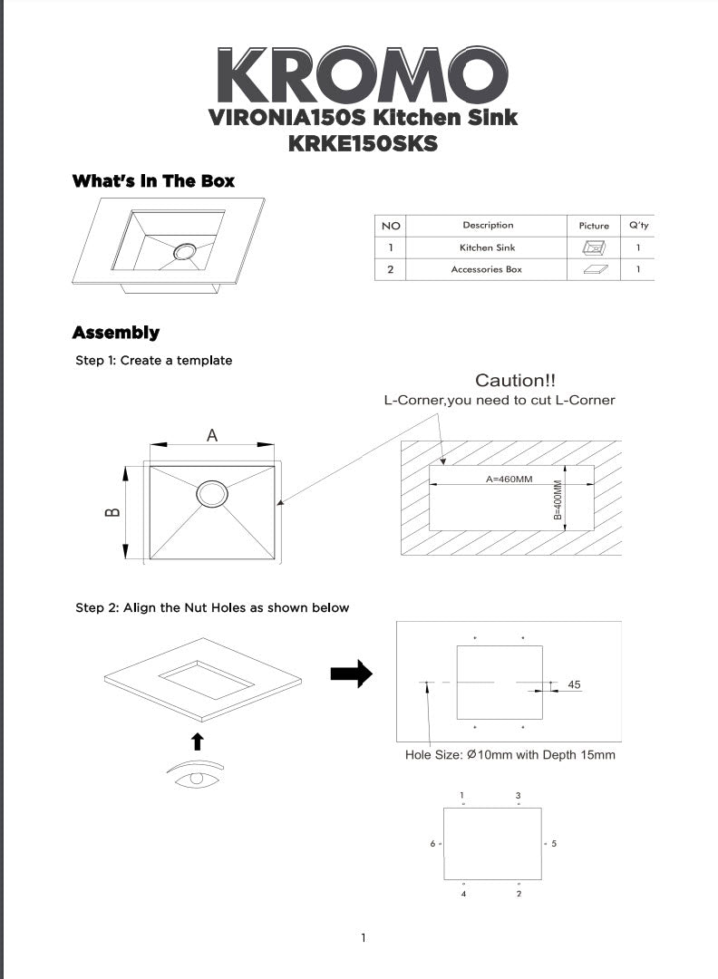 Kromo Vironia 150S Kitchen Sink - KRKE150SKS