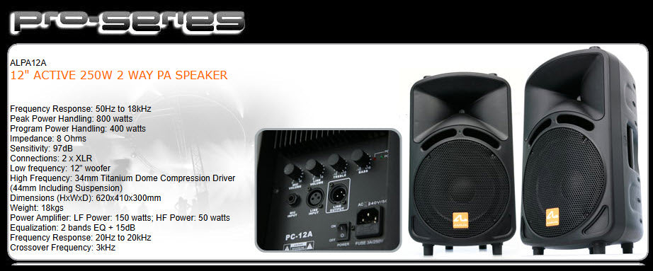 Audioline Pro Series 2 Way Active  PA Speaker