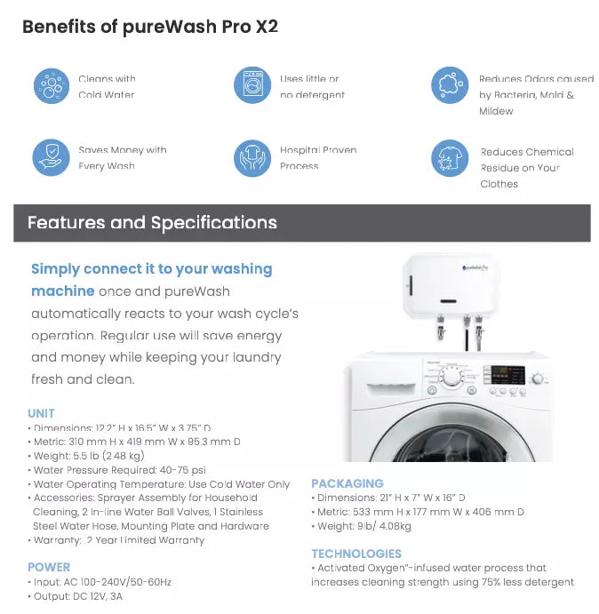 Greentech Environmental pureWash Pro Detergent Less Laundry System using ozone