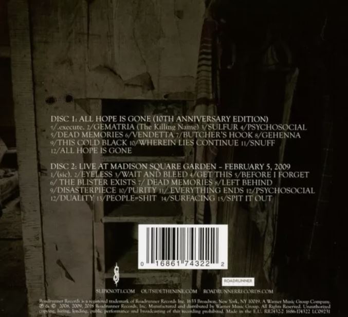 SLIPKNOT - ALL HOPE IS GONE (10TH ANNIVERSARY) 2 CD