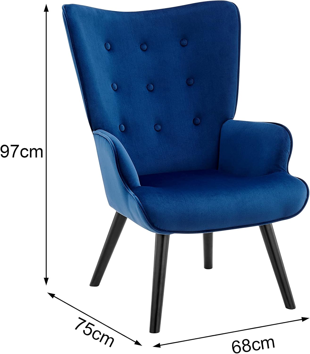 Ovela Henry High Back Armchair (Blue Velvet) - OVHENRYHABA