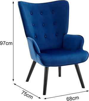 Ovela Henry High Back Armchair (Blue Velvet) - OVHENRYHABA