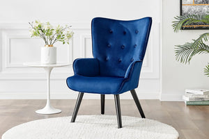 Ovela Henry High Back Armchair (Blue Velvet) - OVHENRYHABA