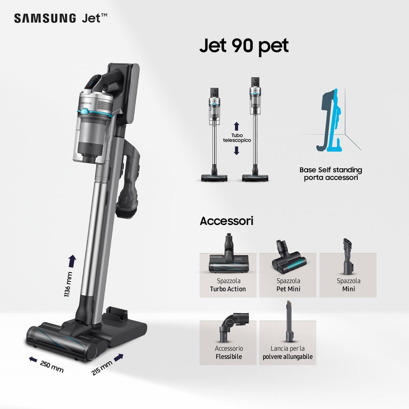 Samsung Jet 90 Pet Cordless Vacuum Cleaner, VS20R9042T2/ET, Bagless, 200W Power, Up to 60 Minutes Ru