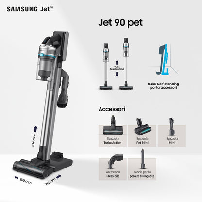 Samsung Jet 90 Pet Cordless Vacuum Cleaner, VS20R9042T2/ET, Bagless, 200W Power, Up to 60 Minutes Ru