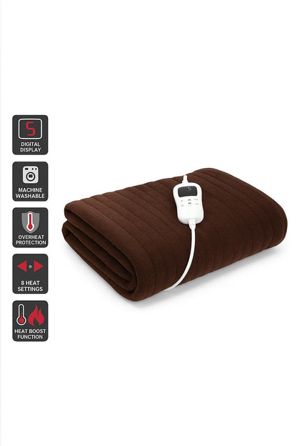 Ovela Washable Plush Electric Heated Throw Blanket Dark Chocolate