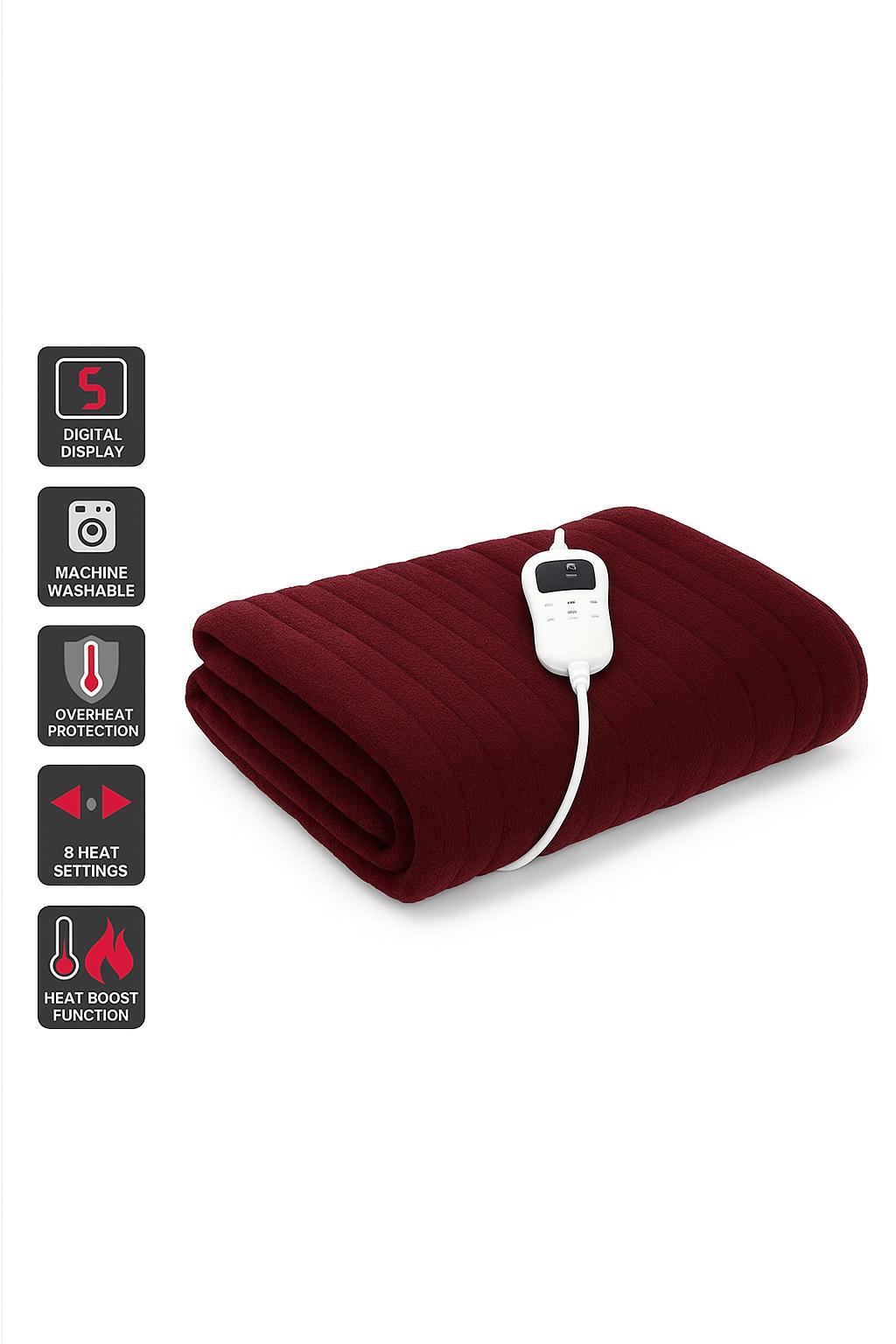 Ovela Washable Plush Electric Heated Throw Blanket Wine