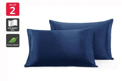Ovela Set of 2 Mulberry Silk Pillowcases (Navy)