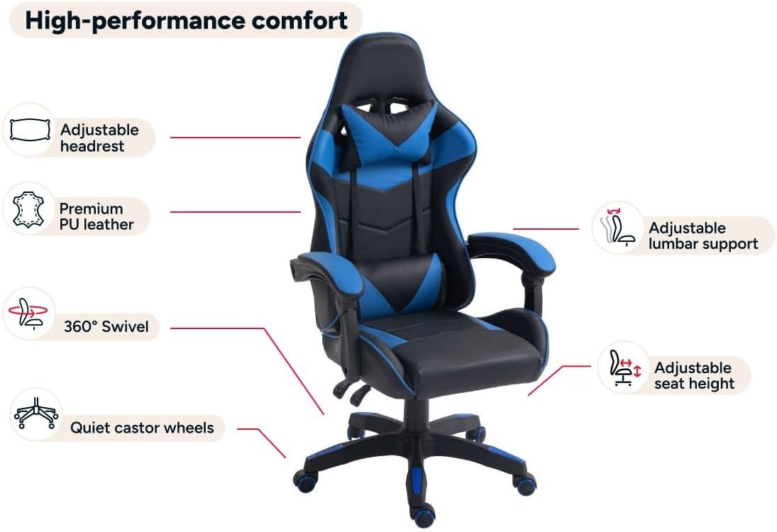 Ergolux Hyper Gaming Office Chair (Black/Blue) - ELHYERGCBLA
