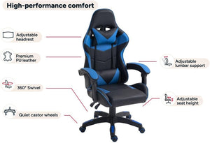 Ergolux Hyper Gaming Office Chair (Black/Blue) - ELHYERGCBLA