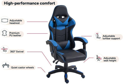 Ergolux Hyper Gaming Office Chair (Black/Blue) - ELHYERGCBLA